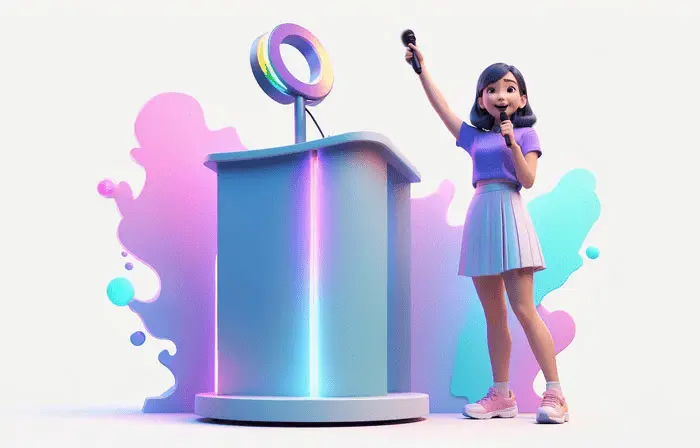 Female Anchor with Mic 3D Character Cartoon Illustration